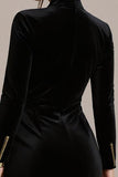 Robe de cocktail courte moulante moulante en velours noir avec manches