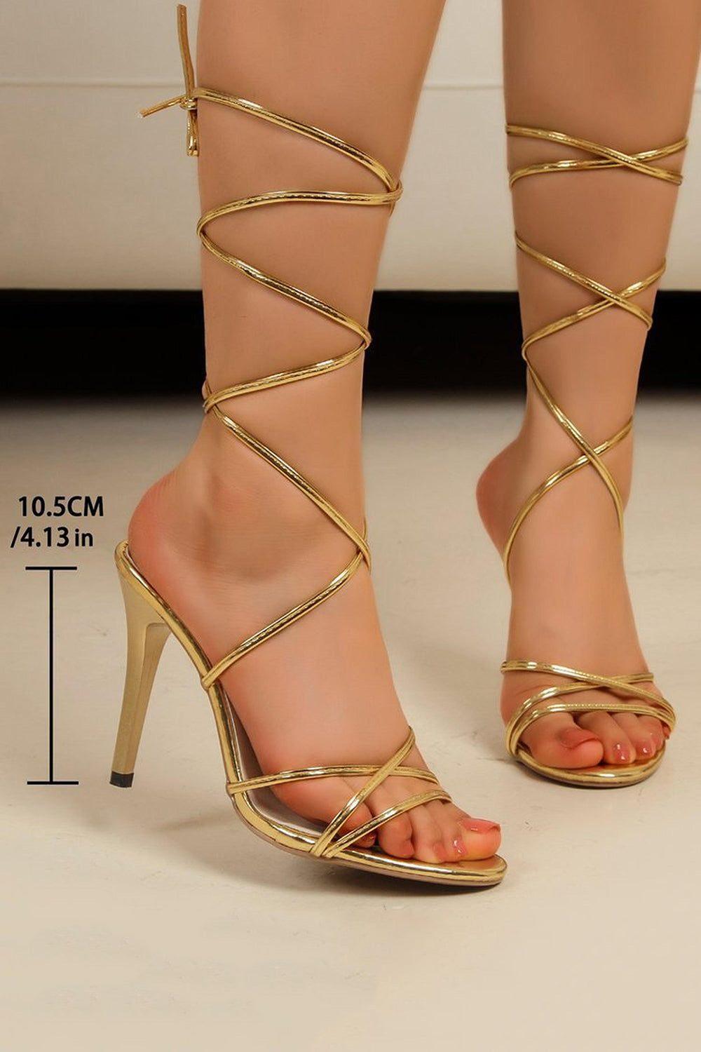Sandales à talons aiguilles à lanières Golden Gladiator à bout ouvert