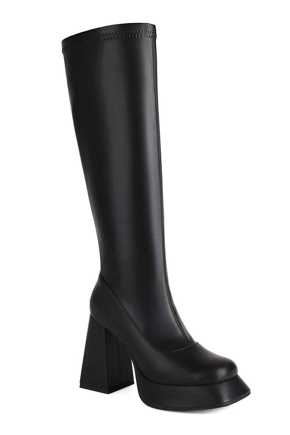 Bottes hautes noires à talons hauts à plateforme épaisse