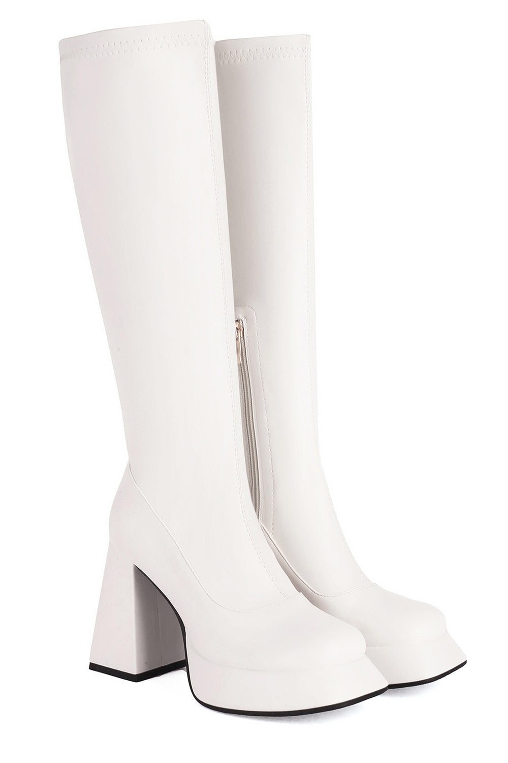 Bottes hautes noires à talons hauts à plateforme épaisse