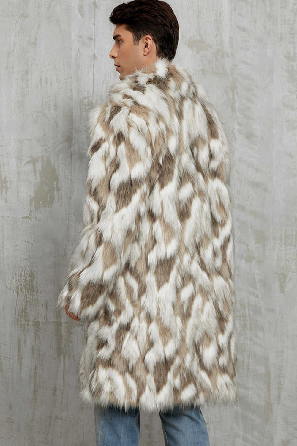 Fausse fourrure grise revers cranté long manteau d’hiver pour homme