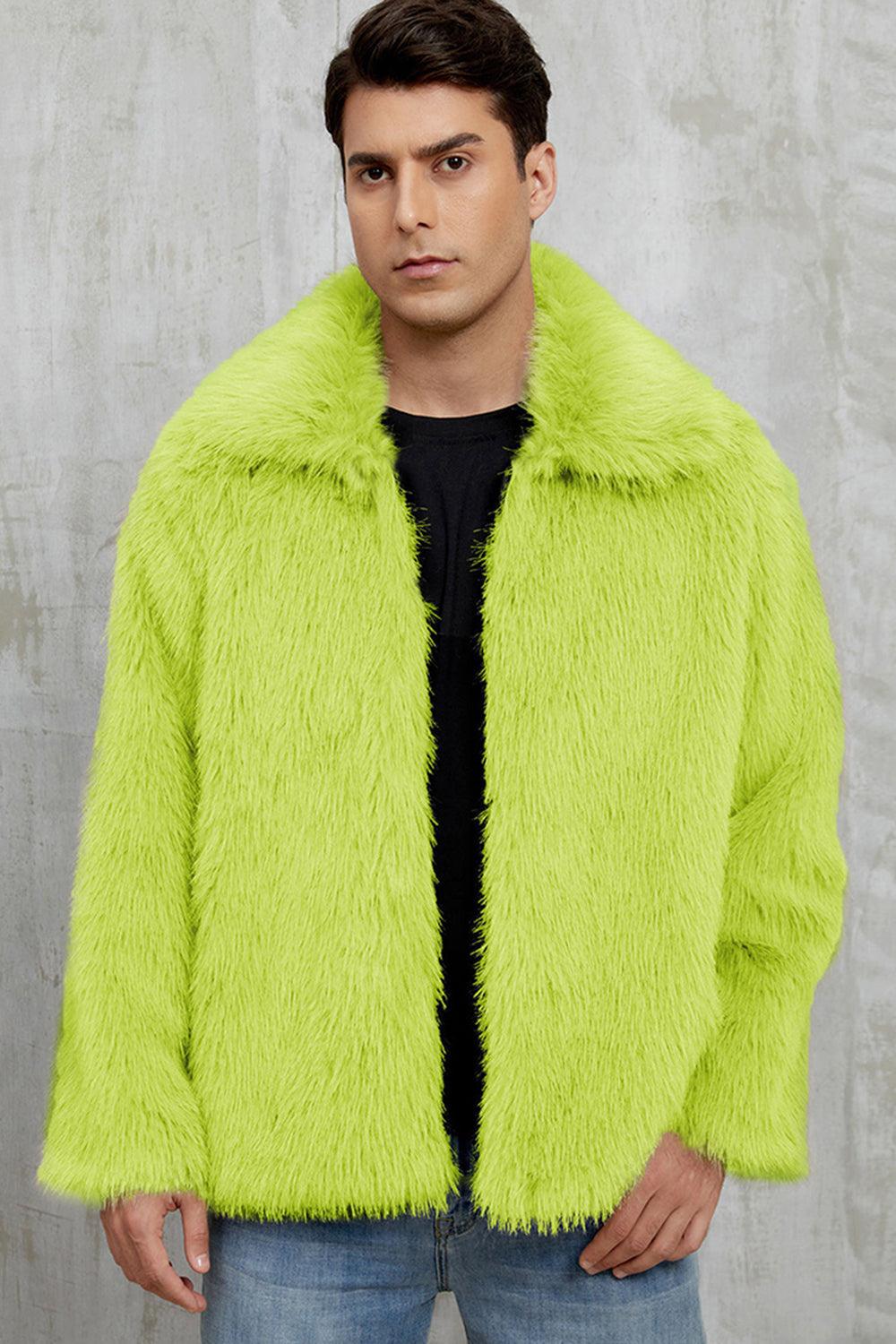 Manteau d’hiver court en fausse fourrure moelleuse noire pour hommes