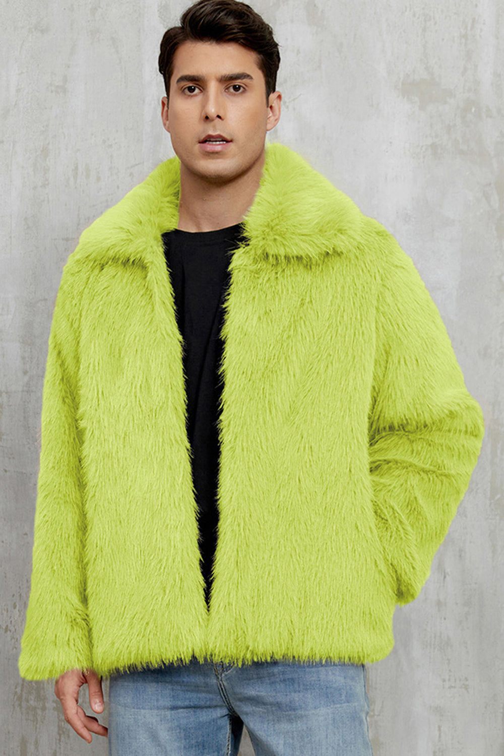 Manteau d’hiver court en fausse fourrure moelleuse noire pour hommes