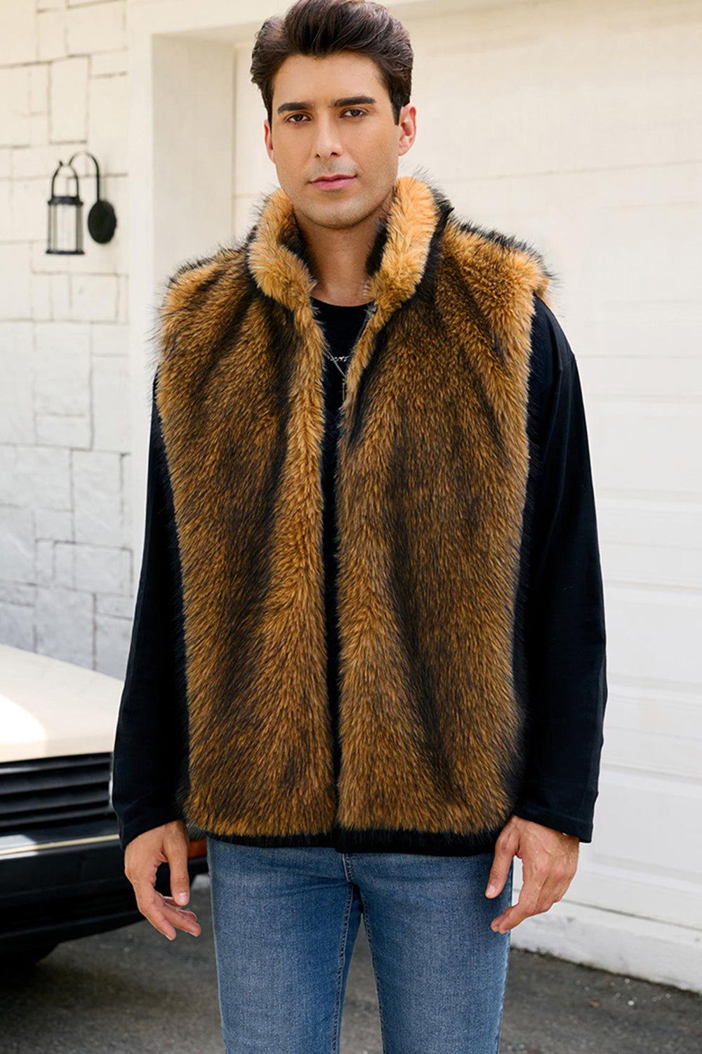 Gilet d’hiver en fausse fourrure gris clair pour hommes