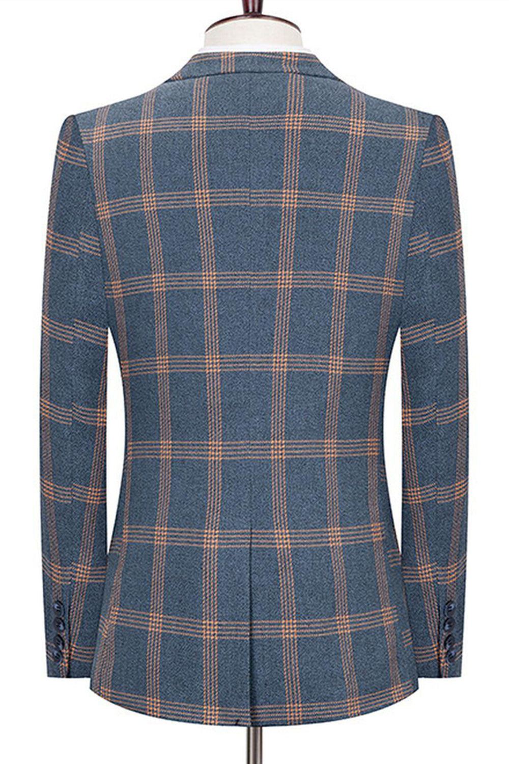 Bleu revers cranté slim fit Plaid hommes costumes