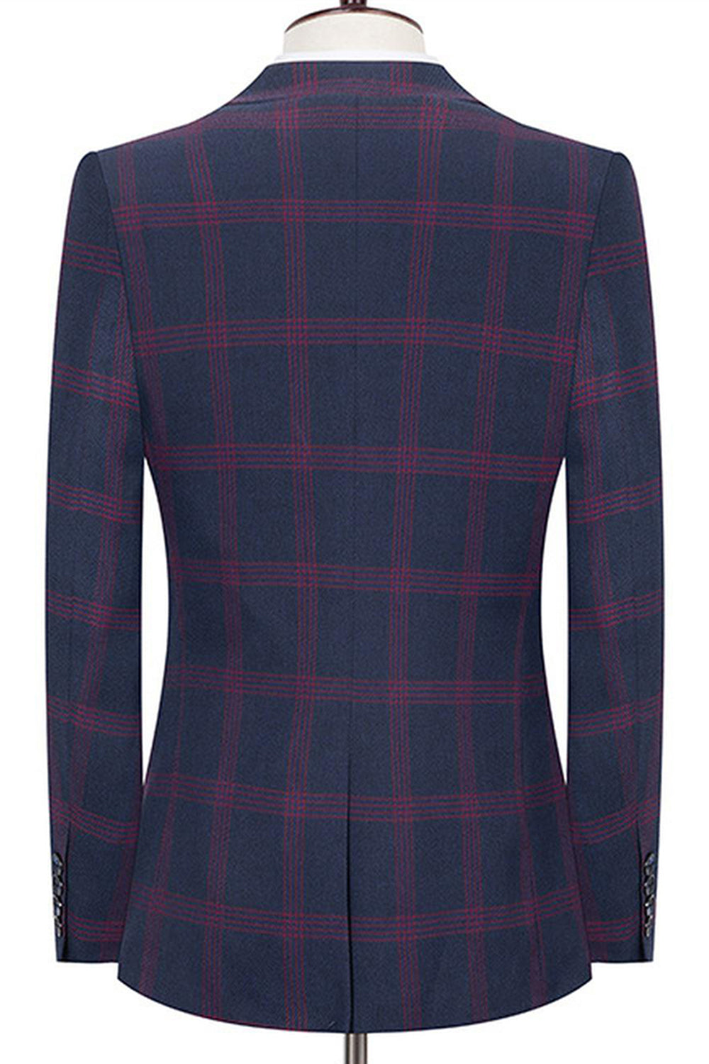 Bleu revers cranté slim fit Plaid hommes costumes