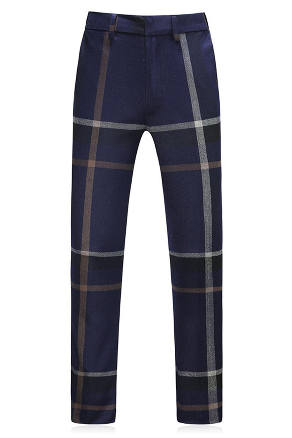 Bleu foncé revers cranté plaid 3 pièces costumes hommes