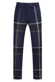 Bleu foncé revers cranté plaid 3 pièces costumes hommes