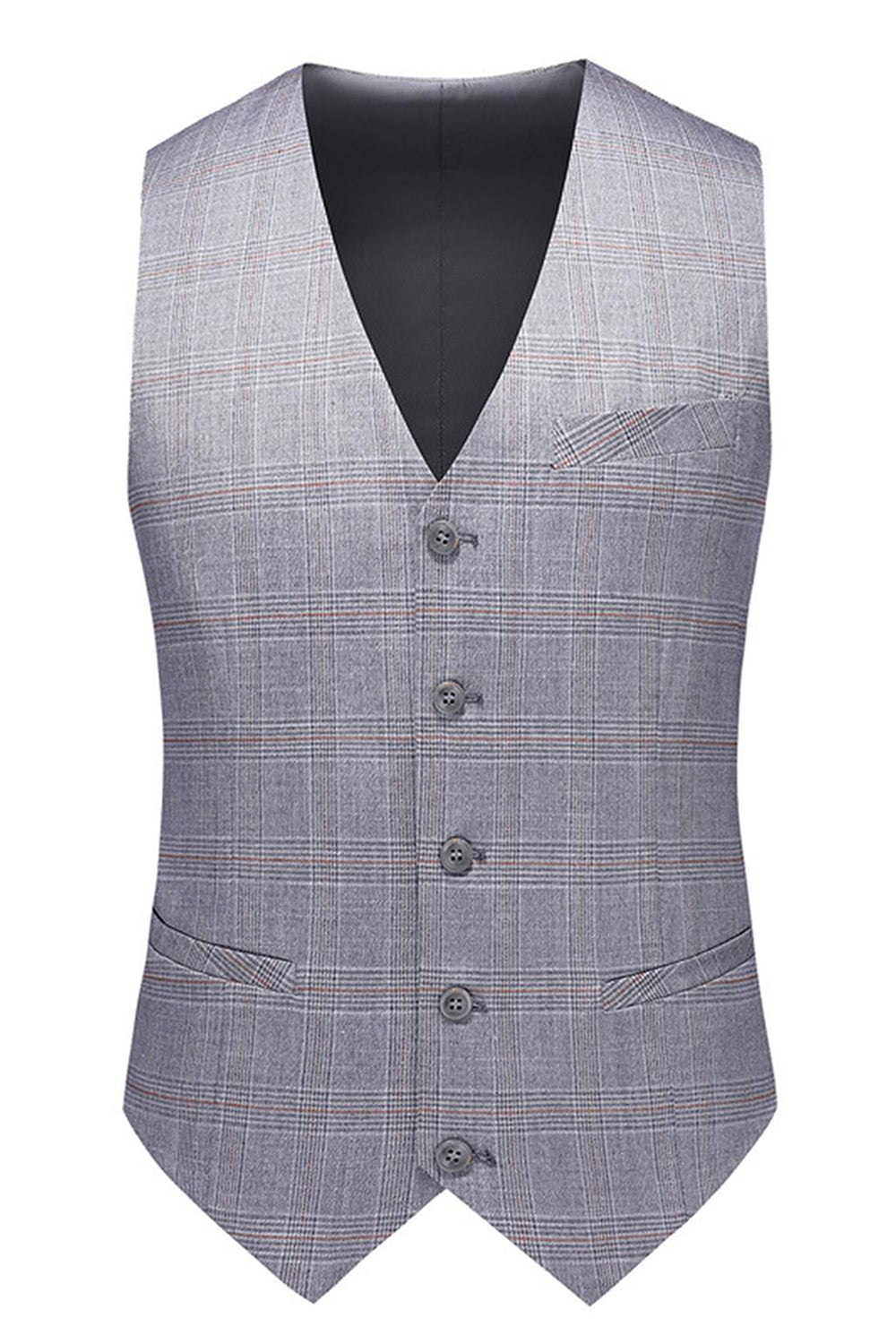Plaid gris revers cranté 3 pièces Costumes formels pour hommes