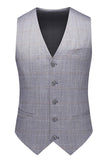 Plaid gris revers cranté 3 pièces Costumes formels pour hommes