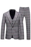 Hommes Gris Plaid Peak Lapel 3 Pièces Costumes de bal