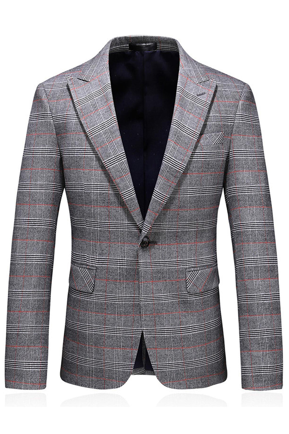 Hommes Gris Plaid Peak Lapel 3 Pièces Costumes de bal