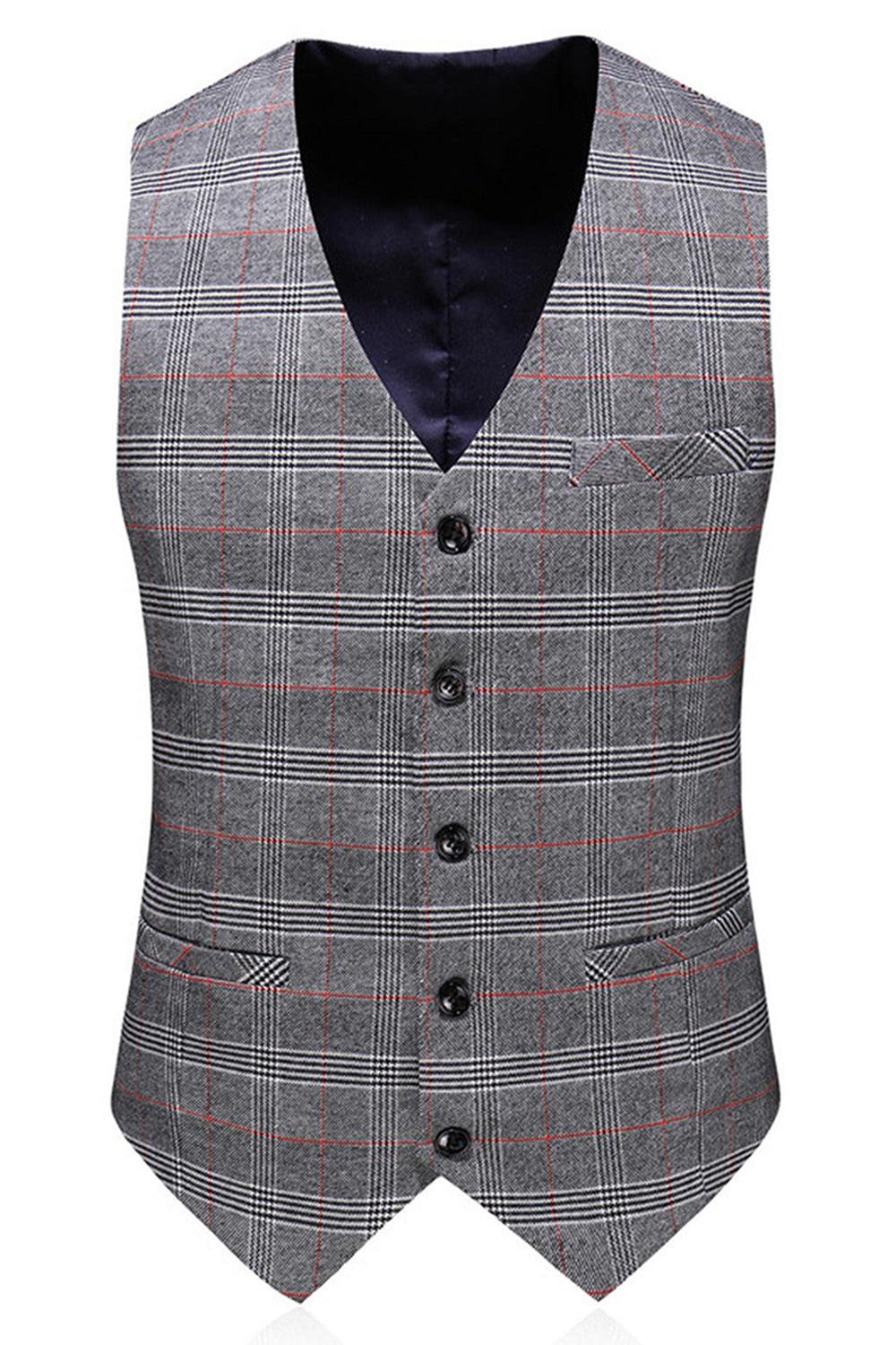 Hommes Gris Plaid Peak Lapel 3 Pièces Costumes de bal