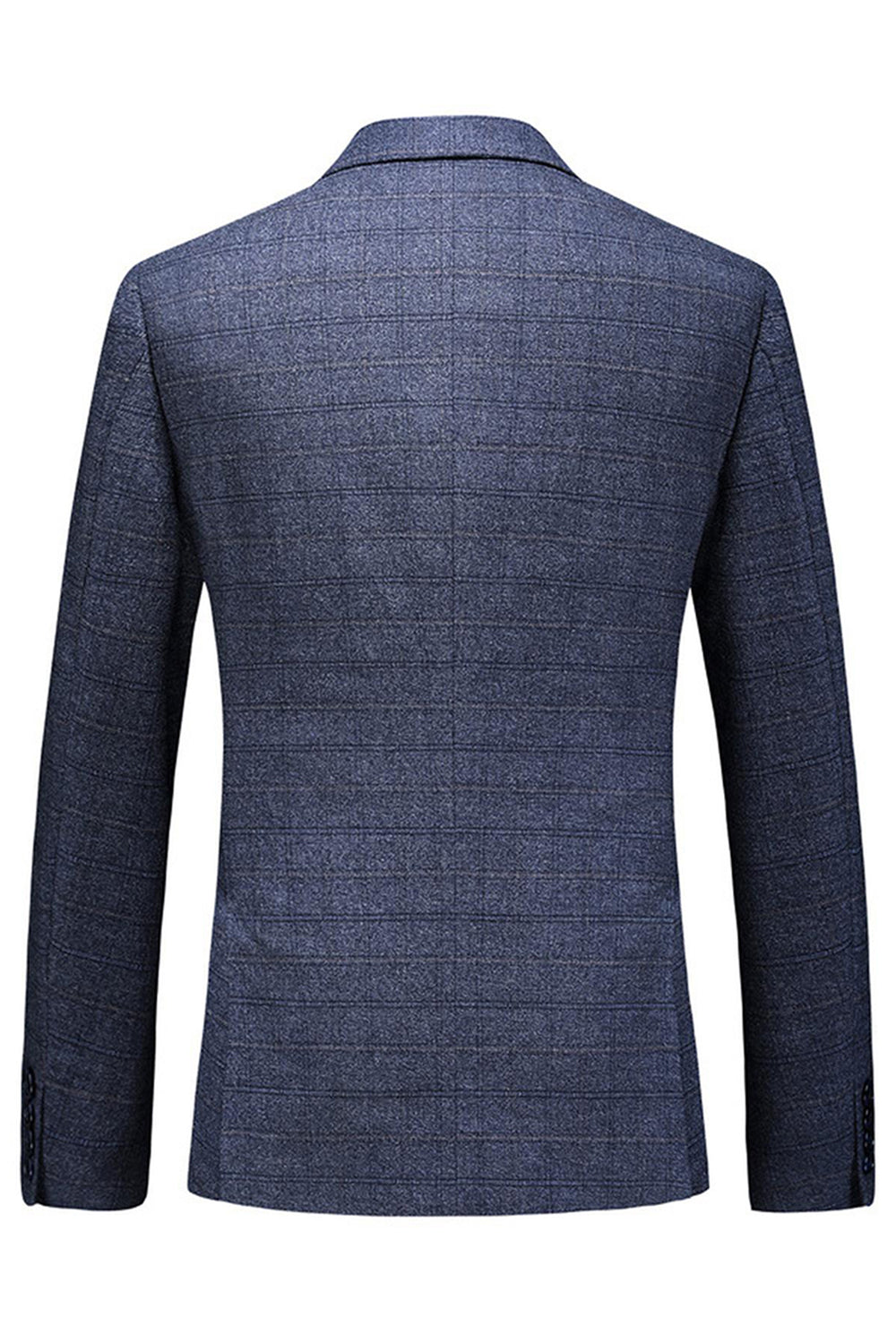 Hommes Bleu foncé à carreaux crantés revers 3 pièces Costumes de bal