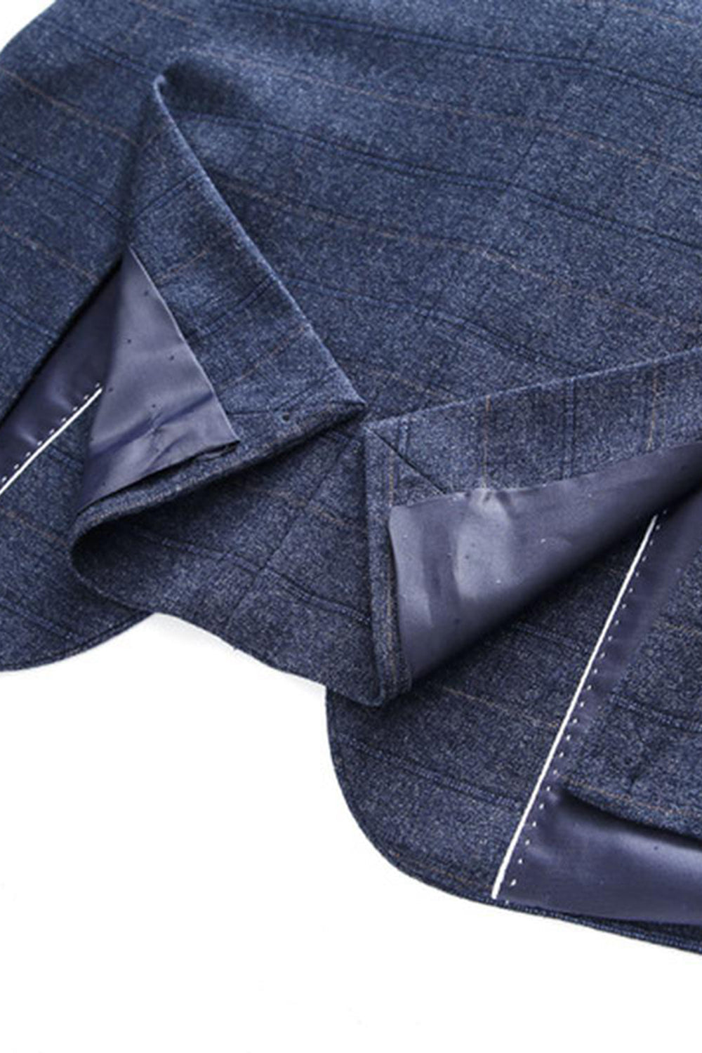 Hommes Bleu foncé à carreaux crantés revers 3 pièces Costumes de bal