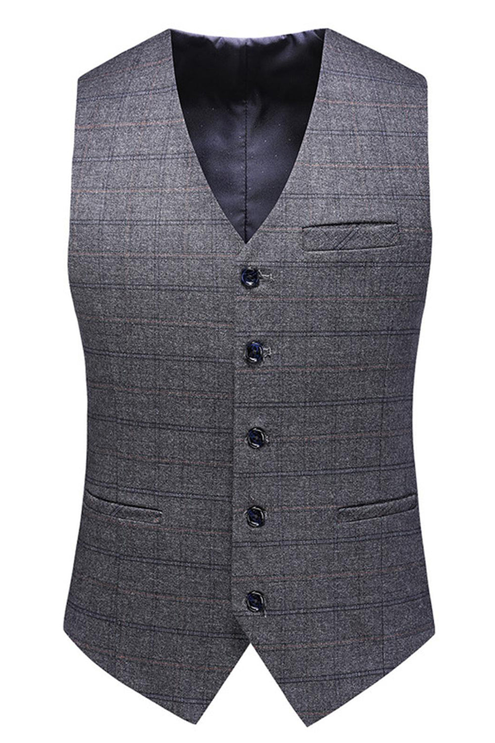 Hommes Bleu foncé à carreaux crantés revers 3 pièces Costumes de bal