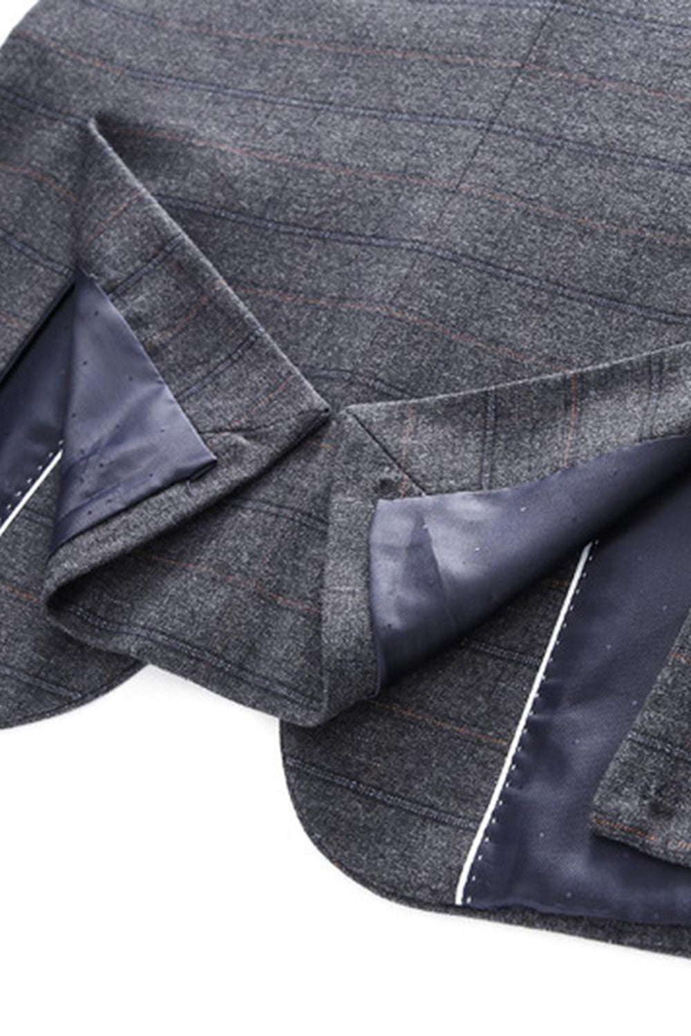 Hommes Bleu foncé à carreaux crantés revers 3 pièces Costumes de bal