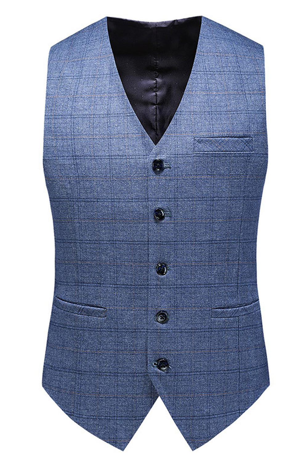 Hommes Bleu foncé à carreaux crantés revers 3 pièces Costumes de bal