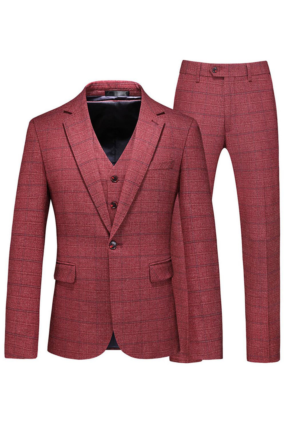 Hommes Bleu foncé à carreaux crantés revers 3 pièces Costumes de bal