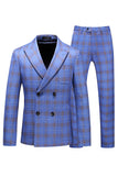 Bleu Plaid Peak Lapel 2 Pièces Tailleurs de bal