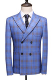 Bleu Plaid Peak Lapel 2 Pièces Tailleurs de bal