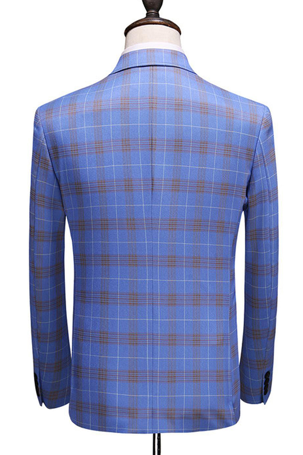 Bleu Plaid Peak Lapel 2 Pièces Tailleurs de bal