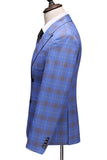 Bleu Plaid Peak Lapel 2 Pièces Tailleurs de bal