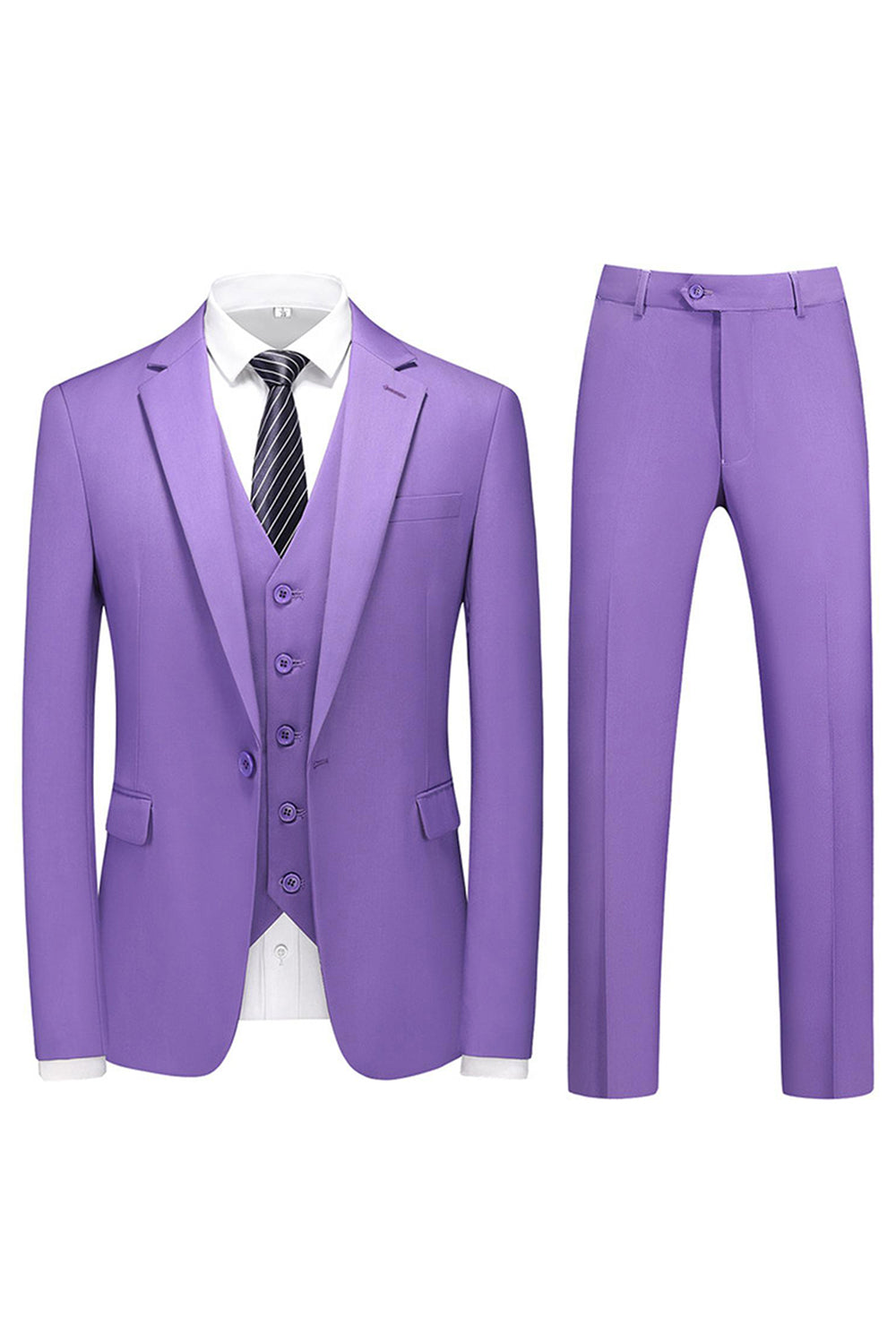 Hommes Violet Simple Boutonnage Cranté Revers 3 Pièces Costumes de Bal