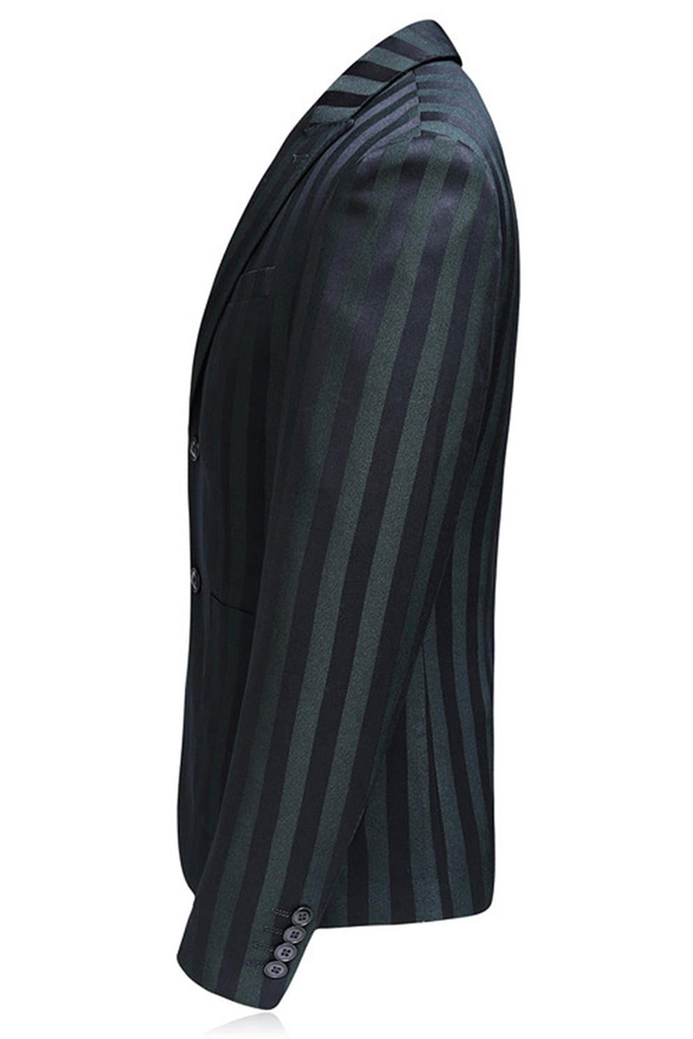 Hommes gris vert rayé pointu revers 3 pièces costumes de bal