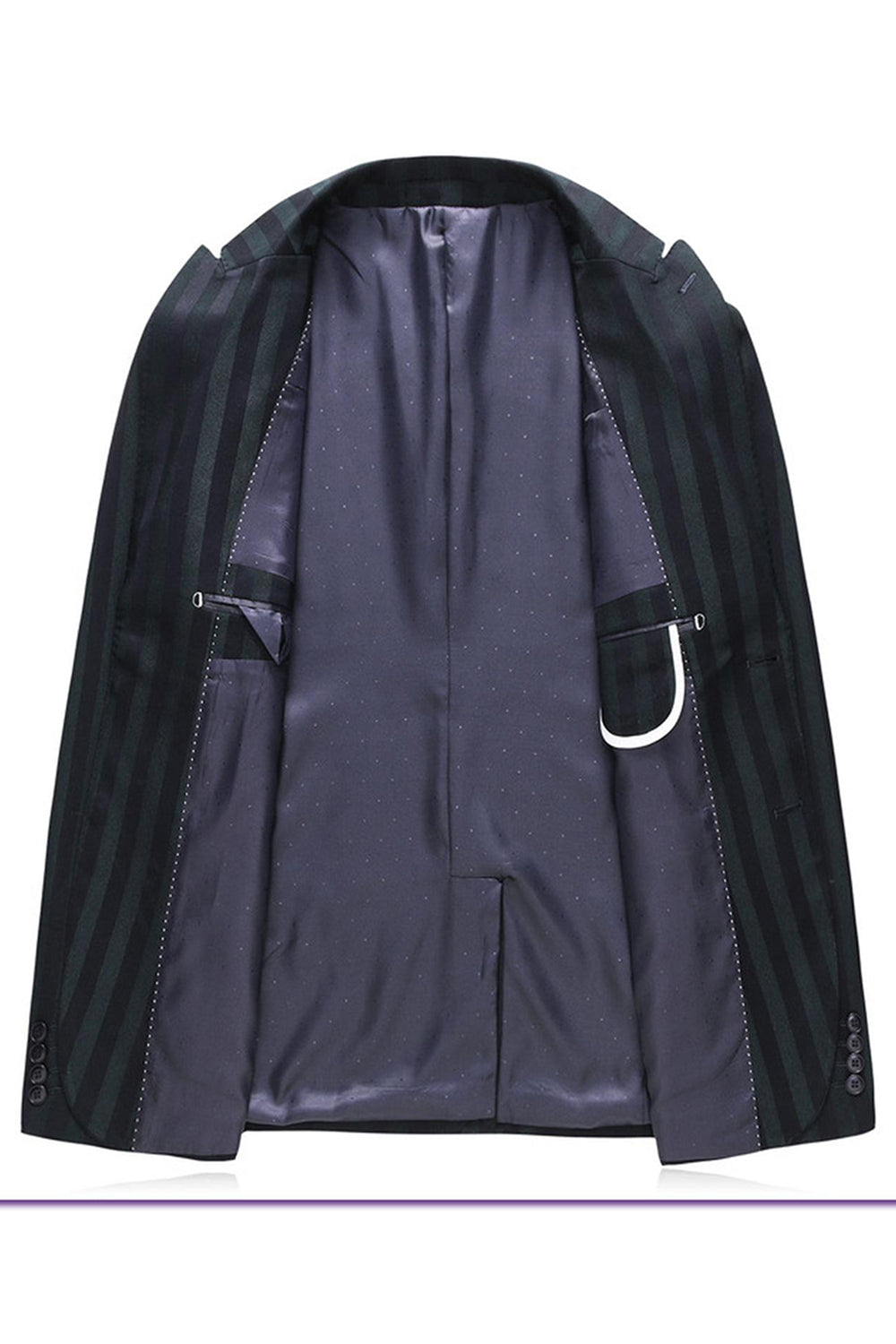 Hommes gris vert rayé pointu revers 3 pièces costumes de bal