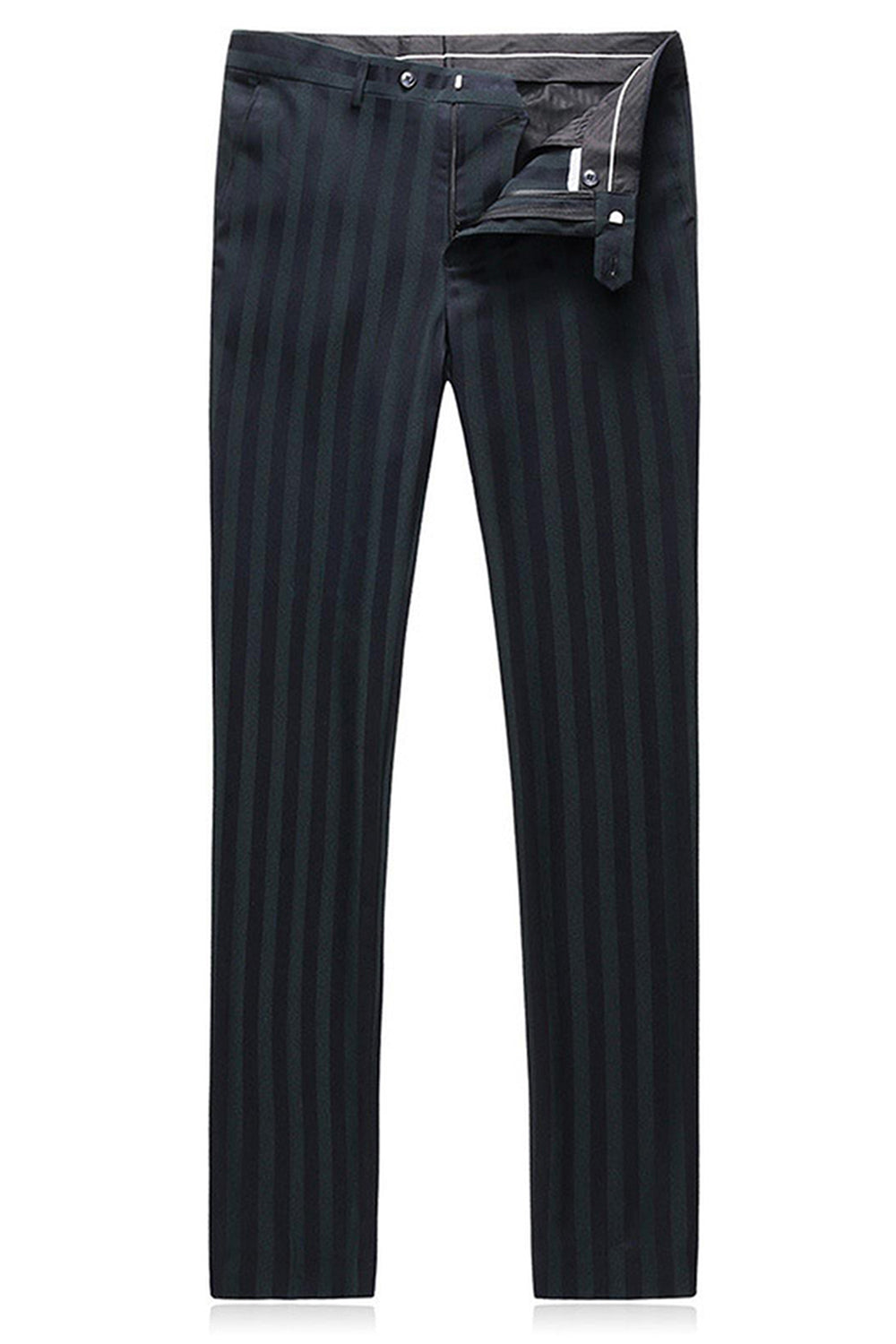 Hommes gris vert rayé pointu revers 3 pièces costumes de bal