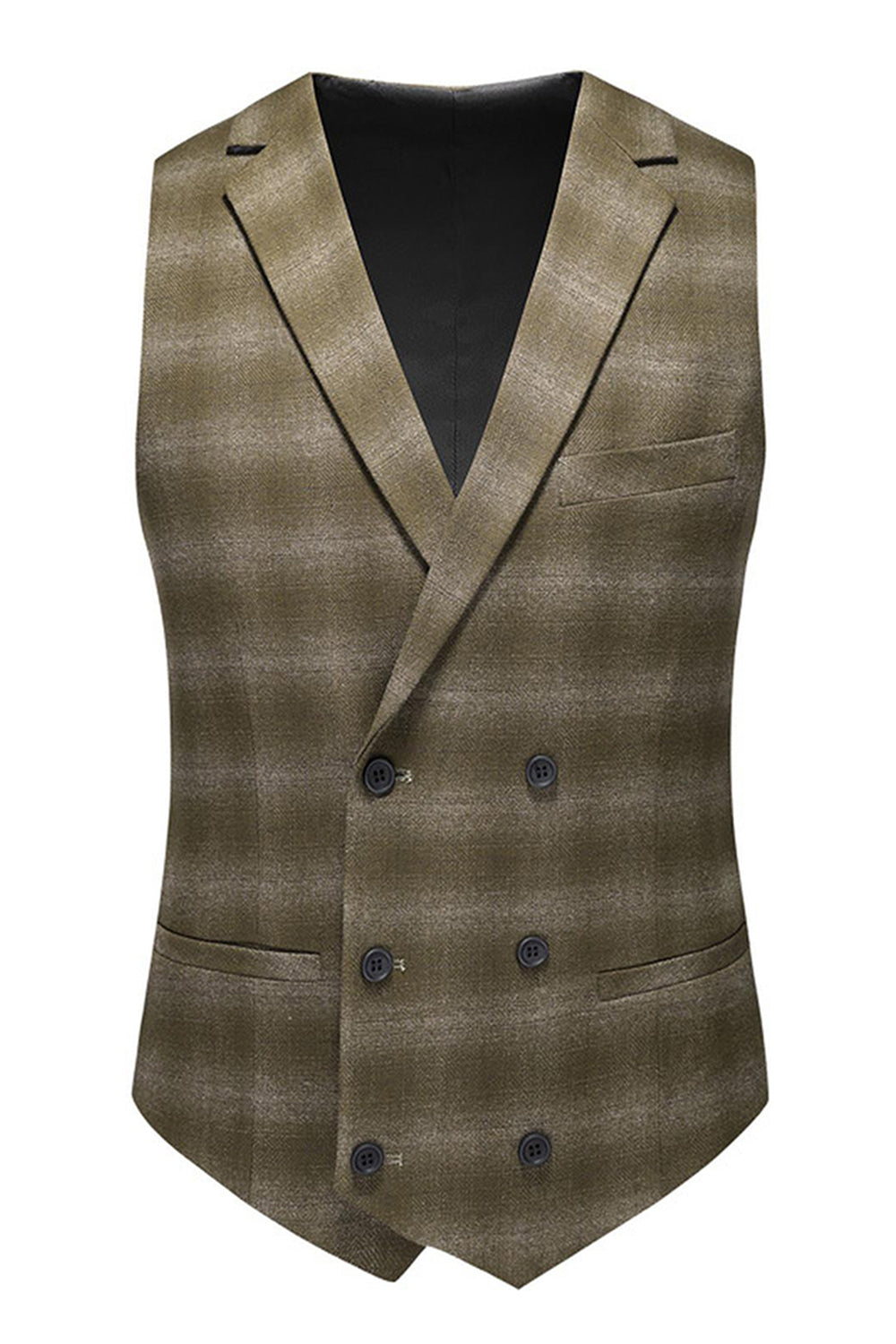 Homme Vert Armée Rayé Pointu Revers 3 Pièces Costumes Formels