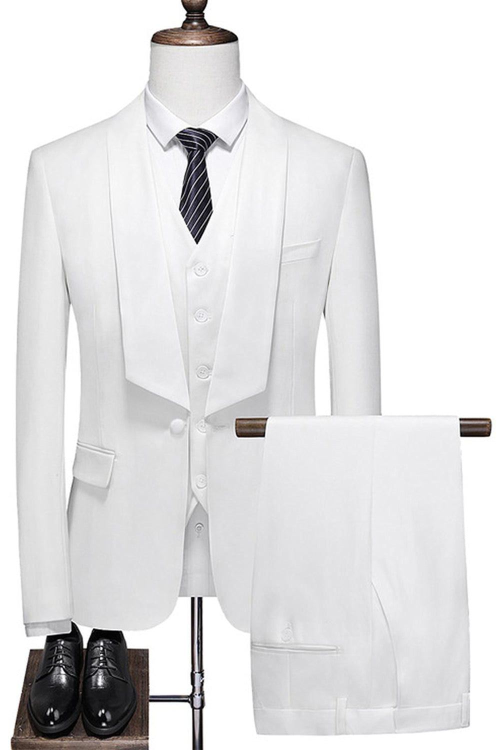 Blanc 3 pièces châle revers costumes de mariage pour hommes