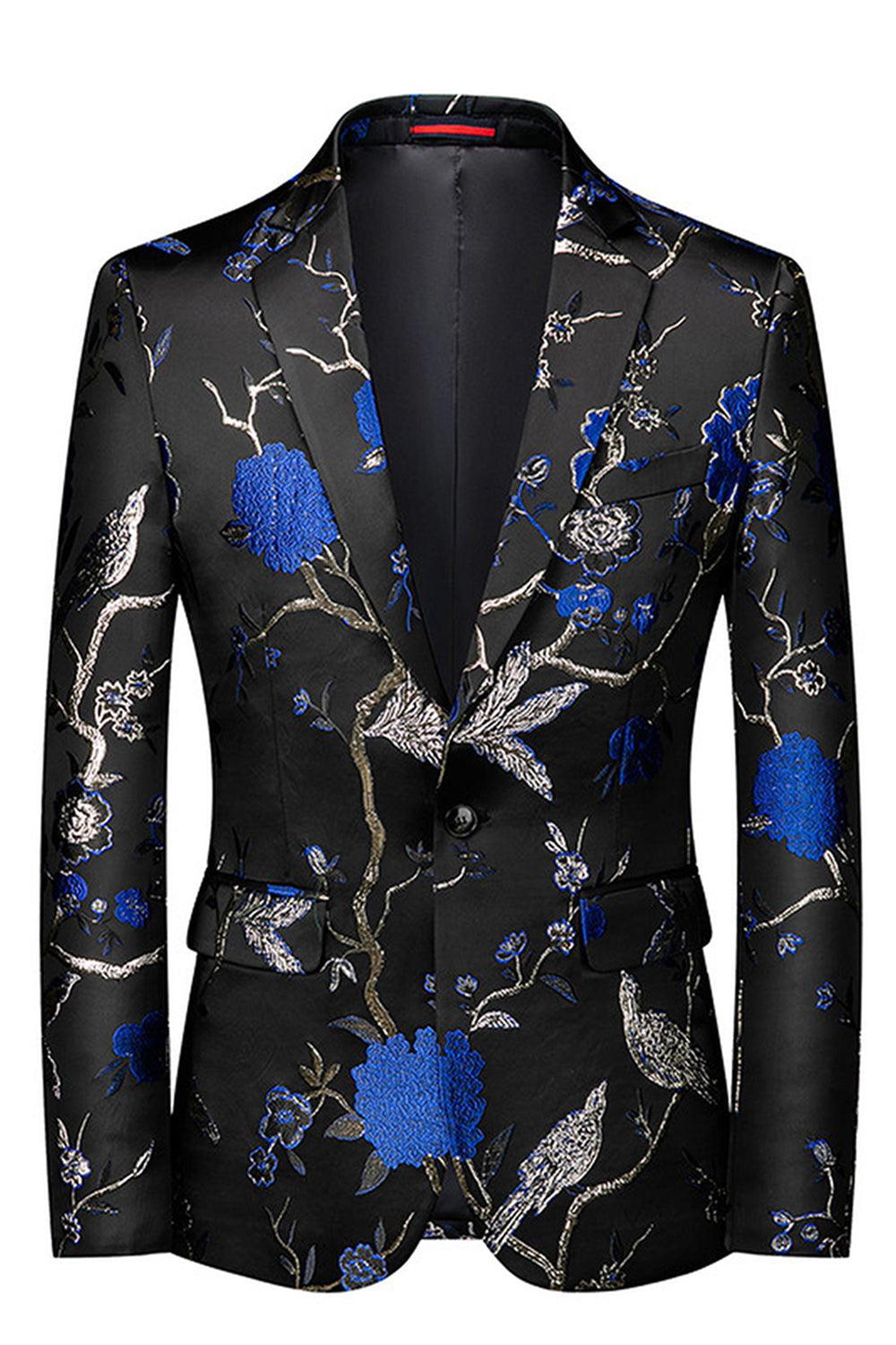 Bleu et noir à revers crantés Jacquard 2 pièces costumes de bal pour hommes