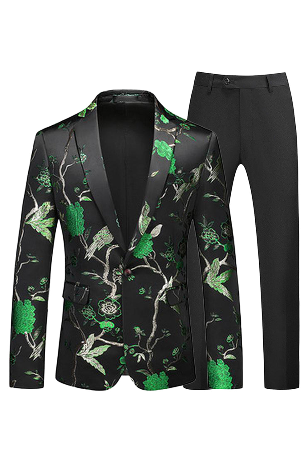 Bleu et noir à revers crantés Jacquard 2 pièces costumes de bal pour hommes