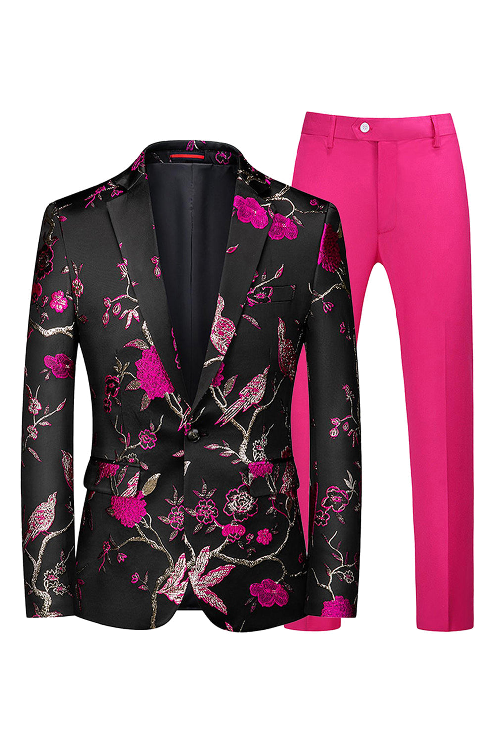 Bleu et noir à revers crantés Jacquard 2 pièces costumes de bal pour hommes