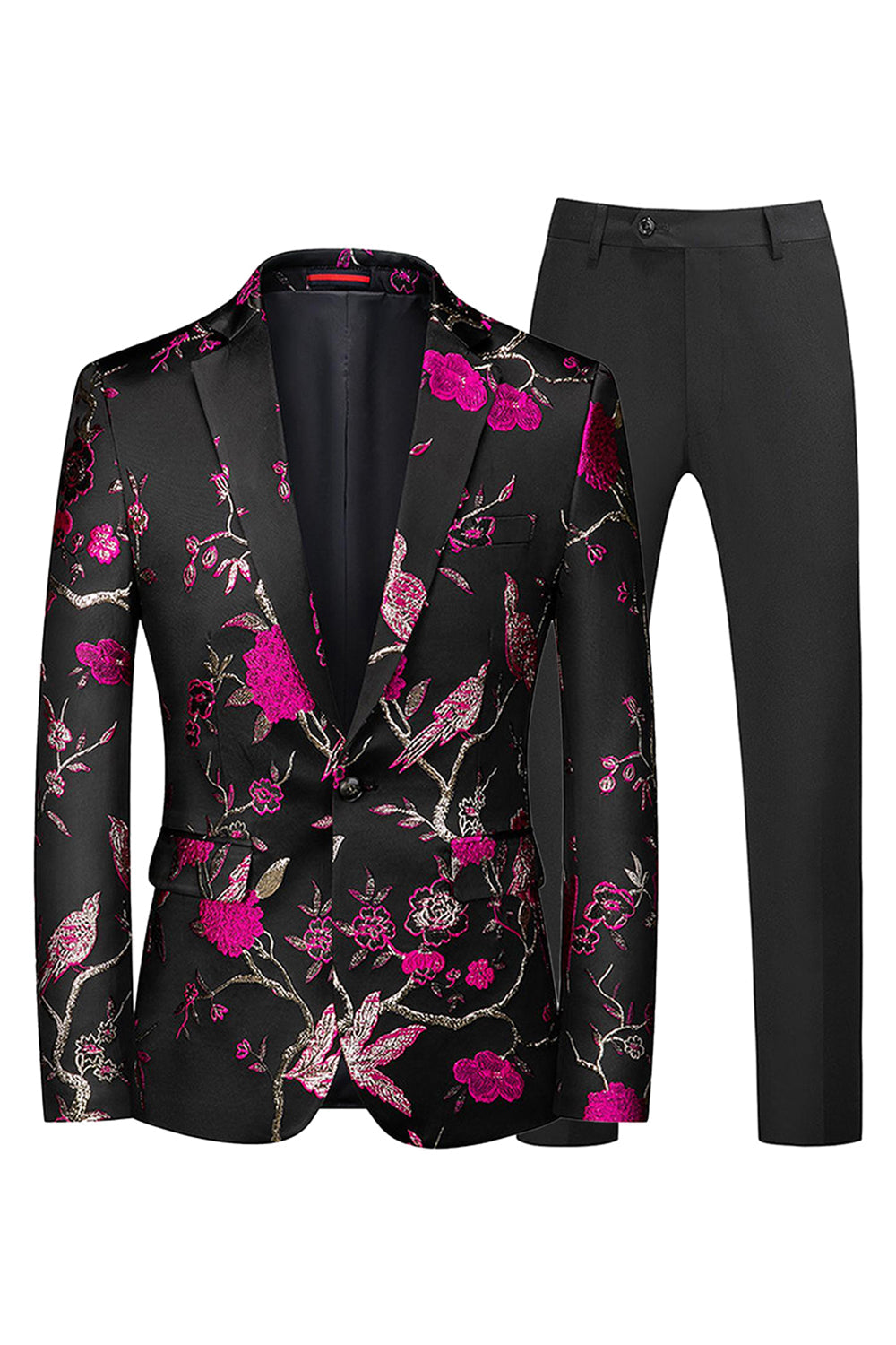 Bleu et noir à revers crantés Jacquard 2 pièces costumes de bal pour hommes