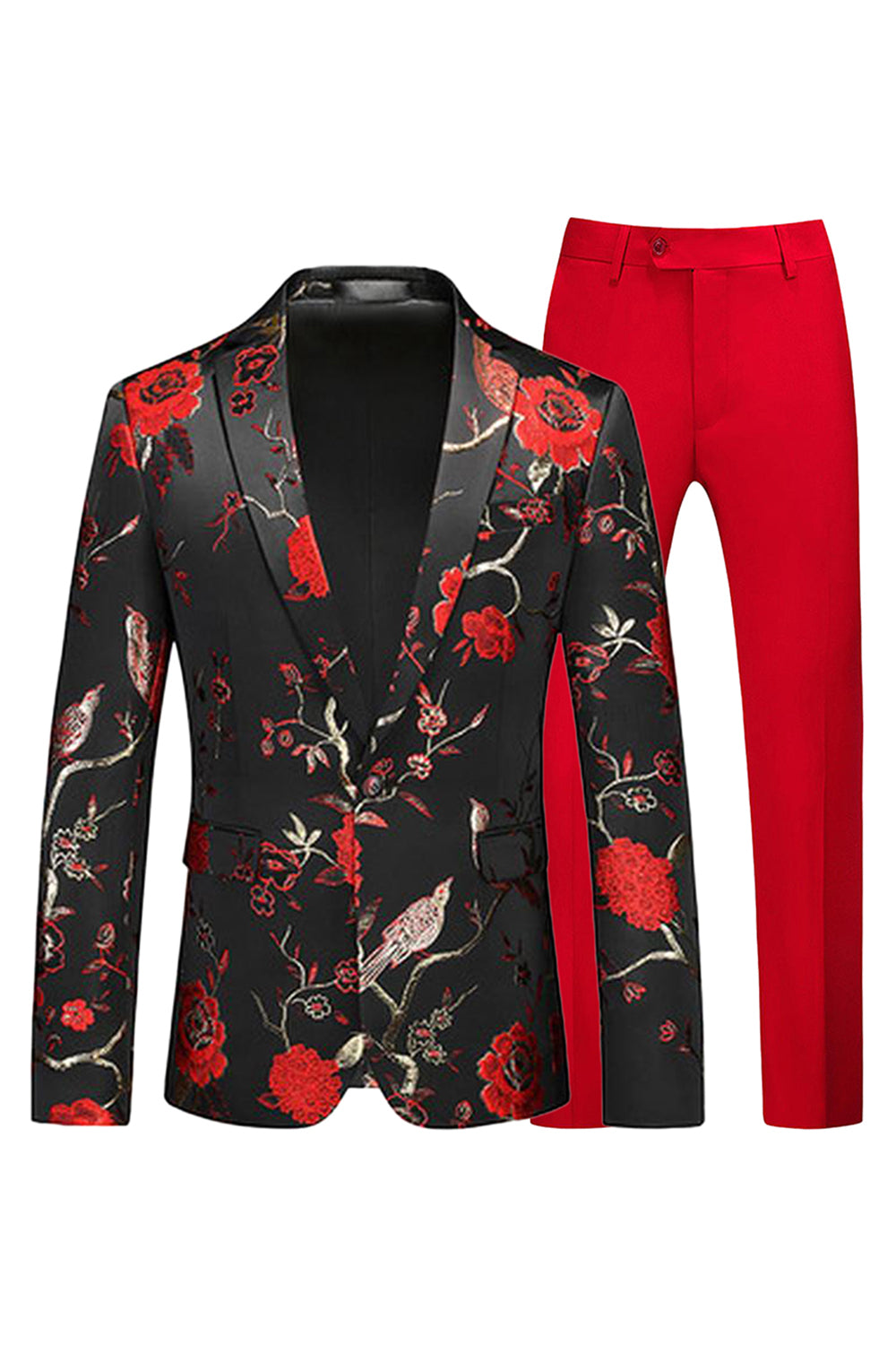 Bleu et noir à revers crantés Jacquard 2 pièces costumes de bal pour hommes