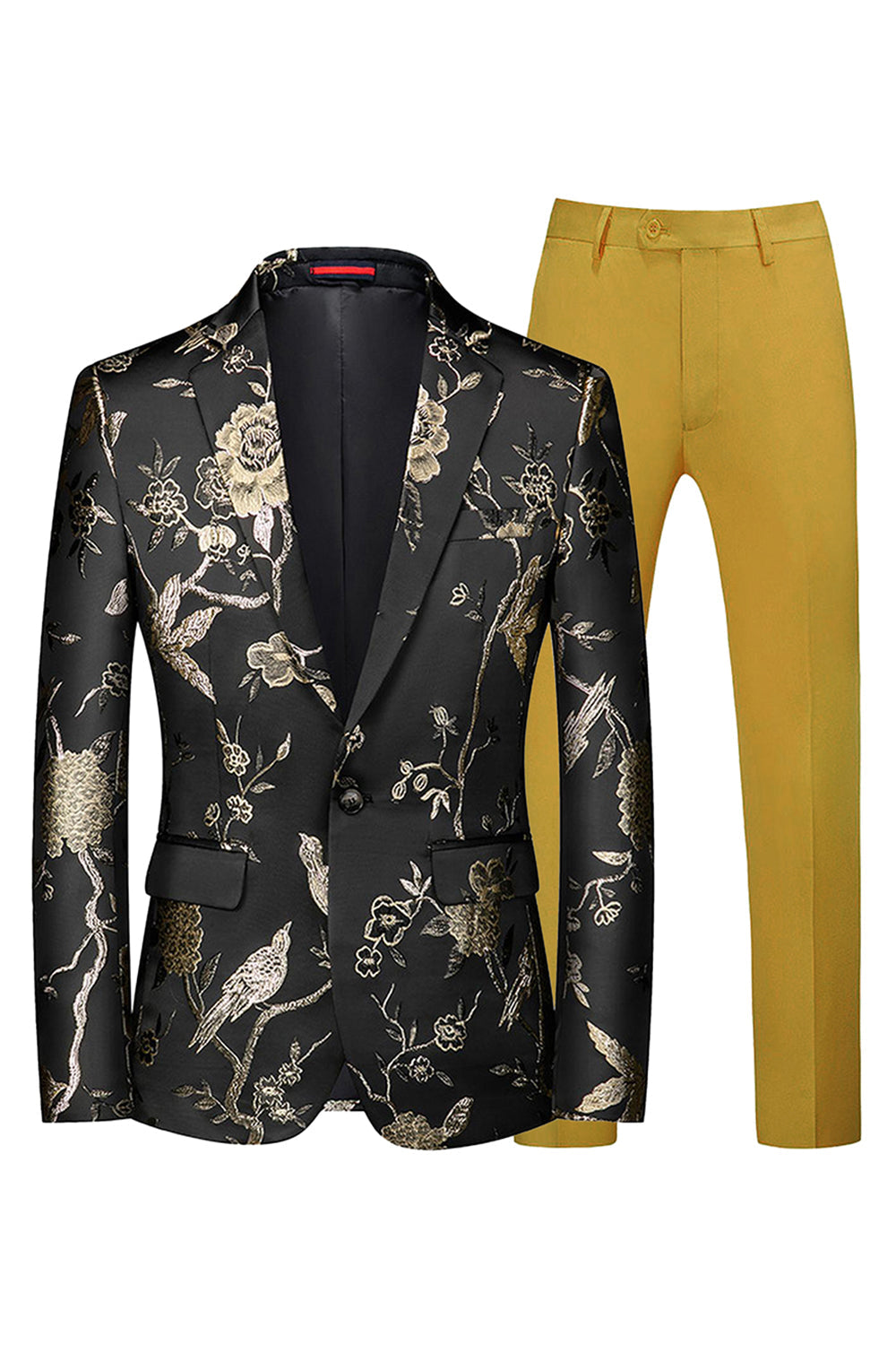 Bleu et noir à revers crantés Jacquard 2 pièces costumes de bal pour hommes