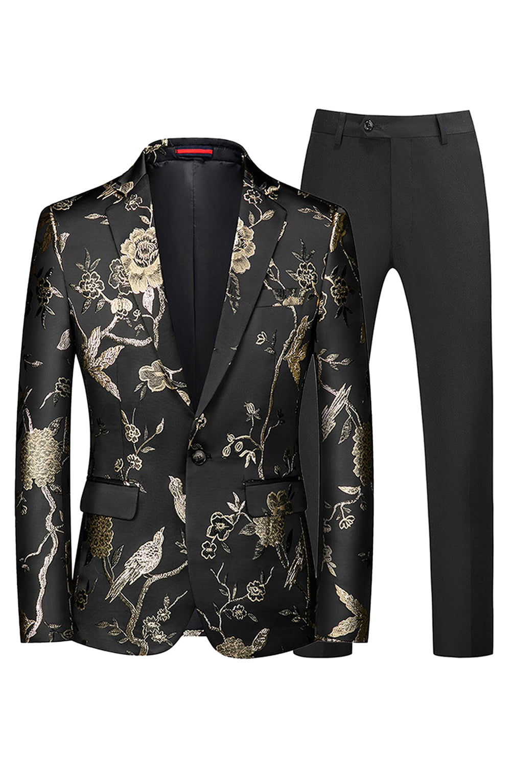 Bleu et noir à revers crantés Jacquard 2 pièces costumes de bal pour hommes