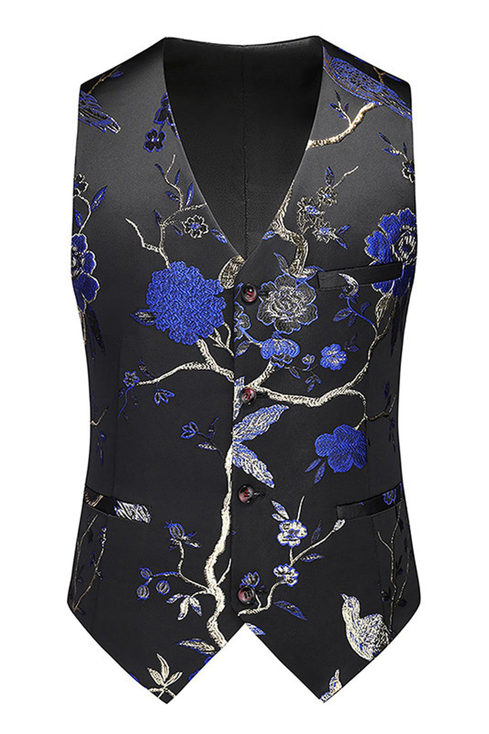 Bleu revers cranté 3 pièces Jacquard Costumes de bal pour hommes