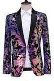 Blazer de bal à revers crantés bleu violet scintillant avec paillettes pour hommes
