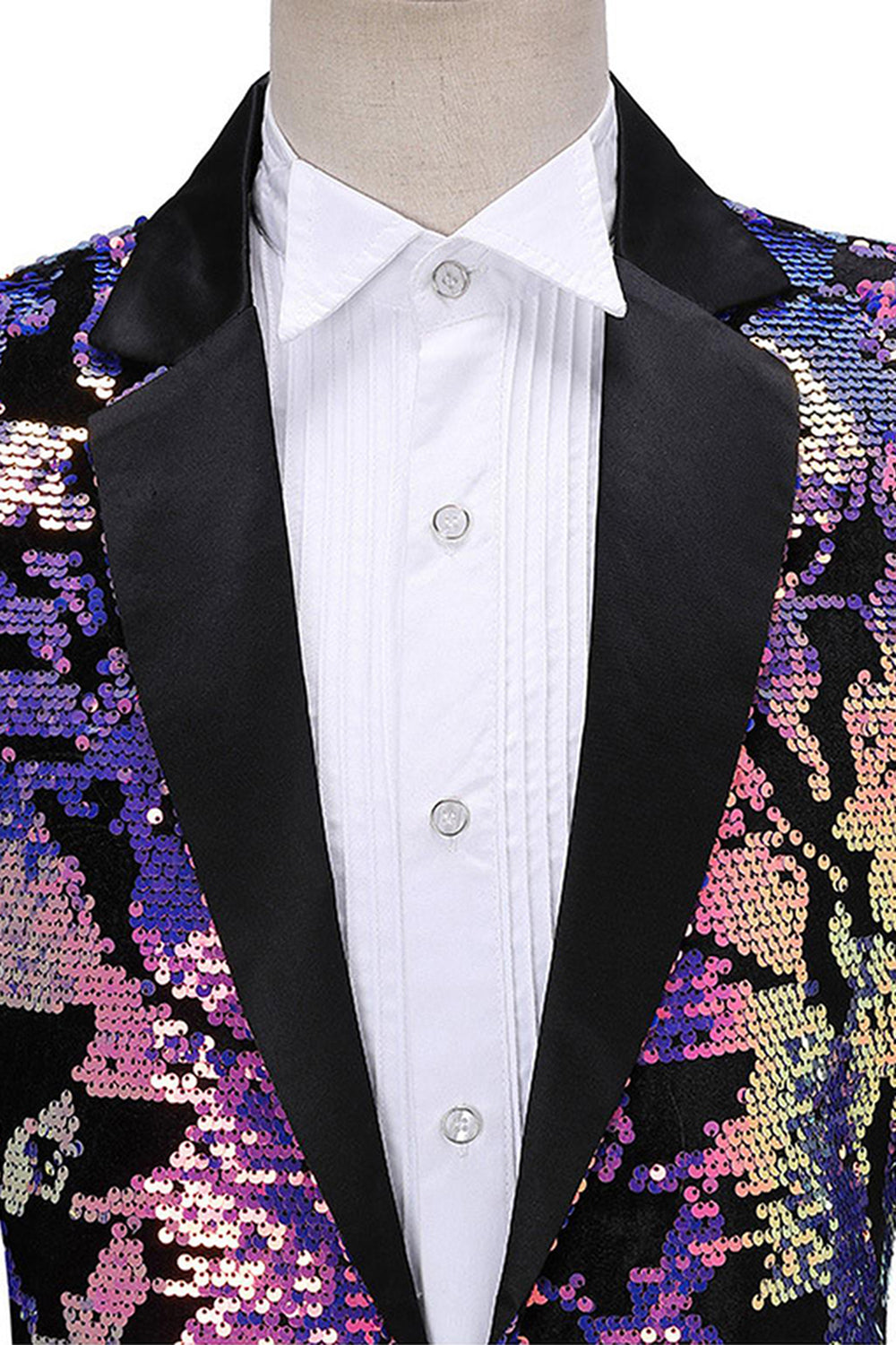Blazer de bal à revers crantés bleu violet scintillant avec paillettes pour hommes