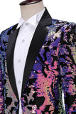 Blazer de bal à revers crantés bleu violet scintillant avec paillettes pour hommes