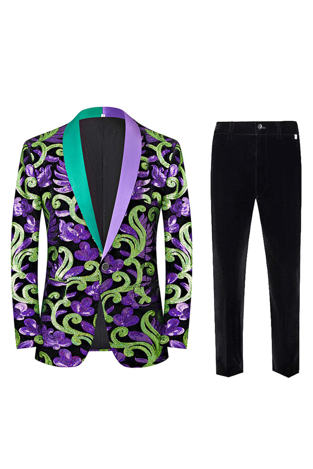 Vert 2 pièces Jacquard Châle Revers Costumes de bal pour hommes