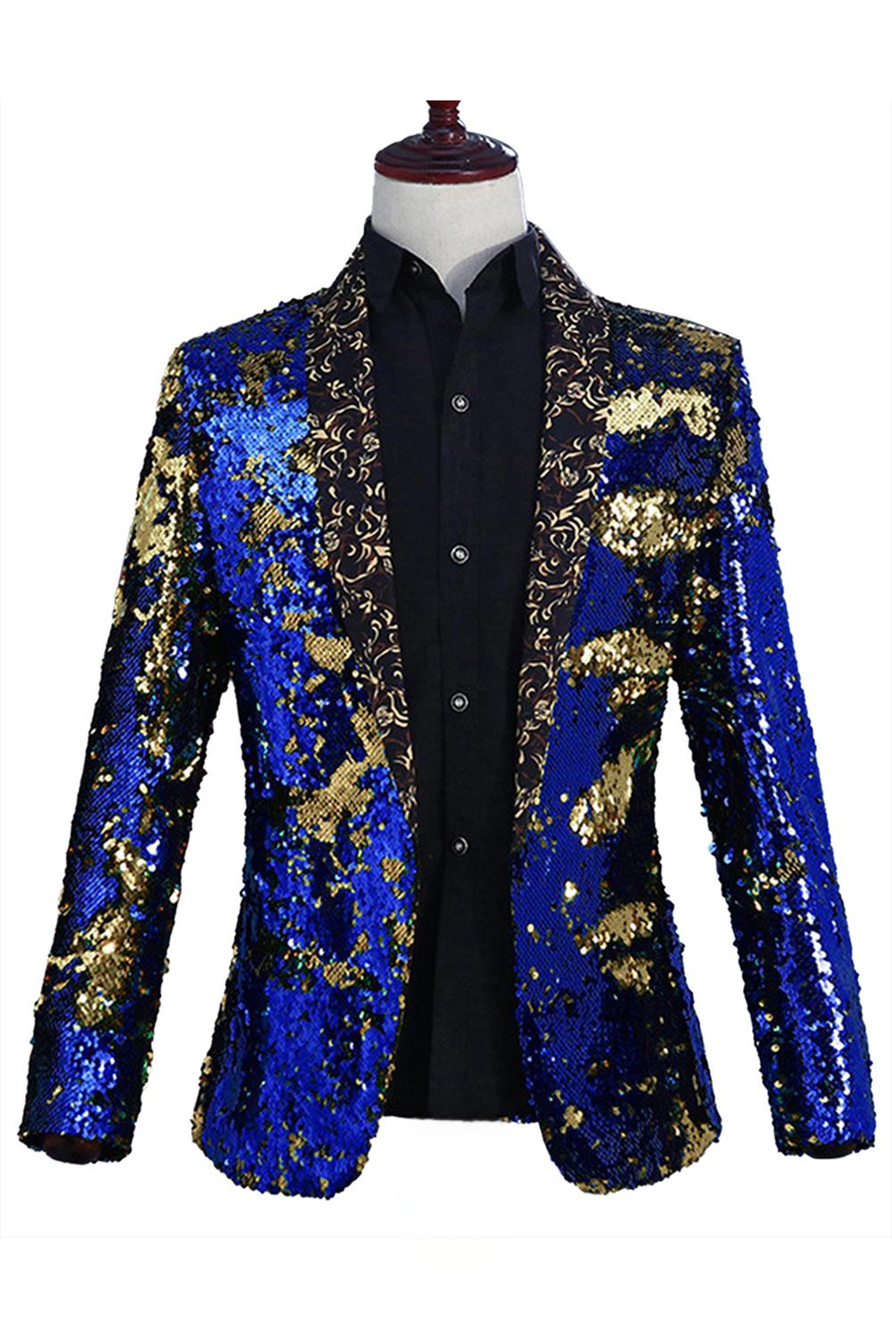 Châle scintillant revers violet et bleu Blazer de bal pour homme à paillettes