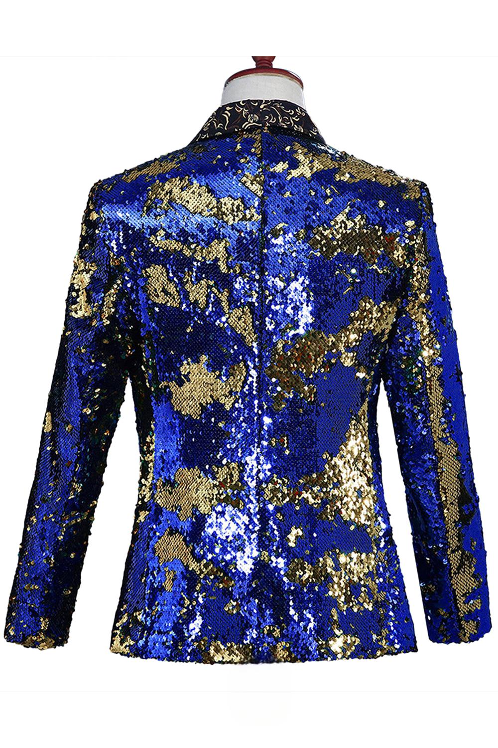 Châle scintillant revers violet et bleu Blazer de bal pour homme à paillettes