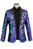 Châle scintillant revers violet et bleu Blazer de bal pour homme à paillettes