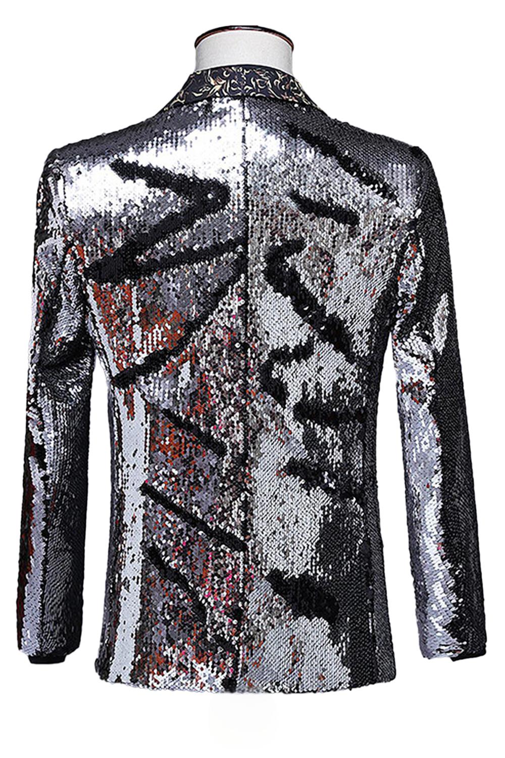 Châle scintillant revers violet et bleu Blazer de bal pour homme à paillettes