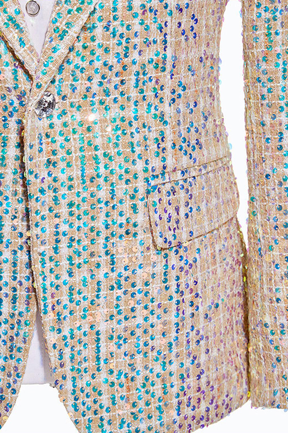 Champagne scintillant revers cranté 2 pièces costumes de bal pour hommes avec paillettes